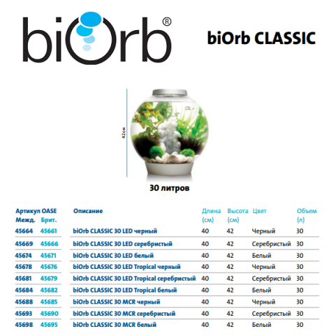 Biorb CLASSIC 30 литров, белый, LED